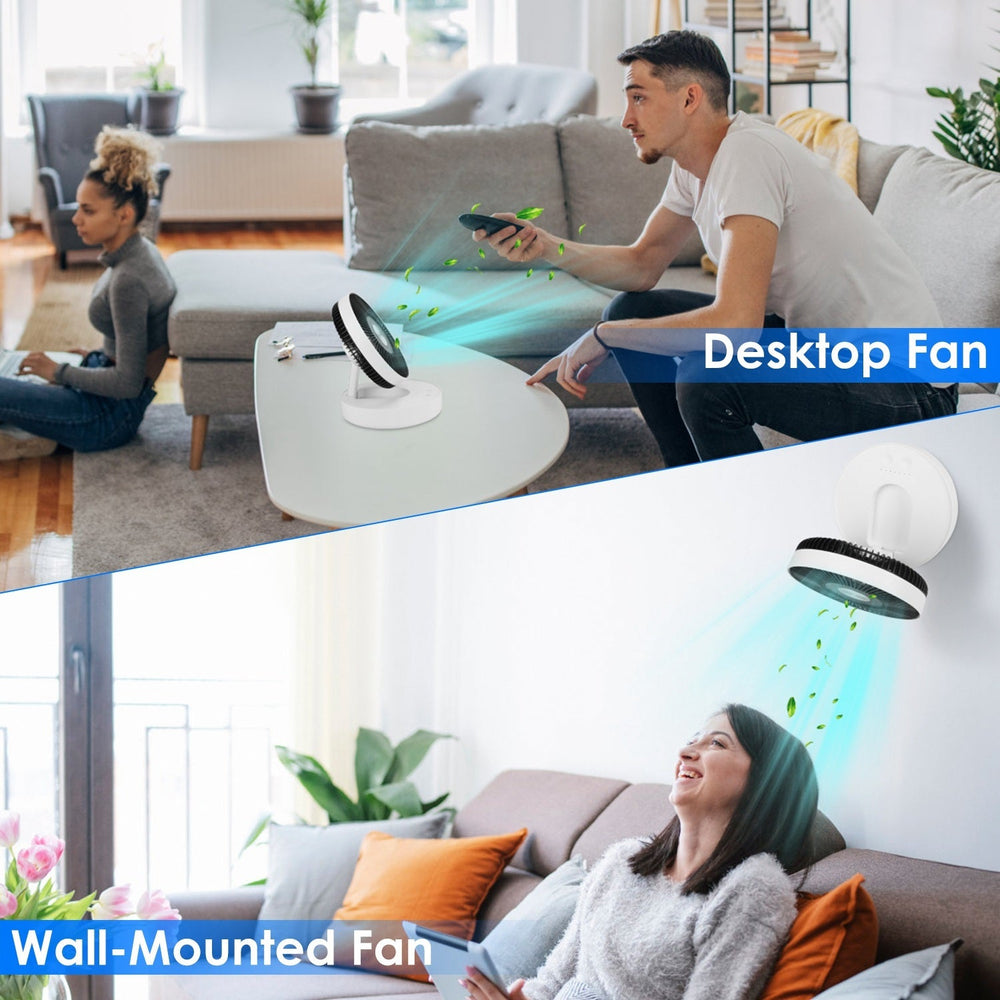 Foldable Rechargeable LED Desk Fan Wall Mounted Fan With Magnetic Remote Hanging Oscillating Fan With 4 Speeds 2 Brightness Time Setting Automatic Rotation EX-STOCK