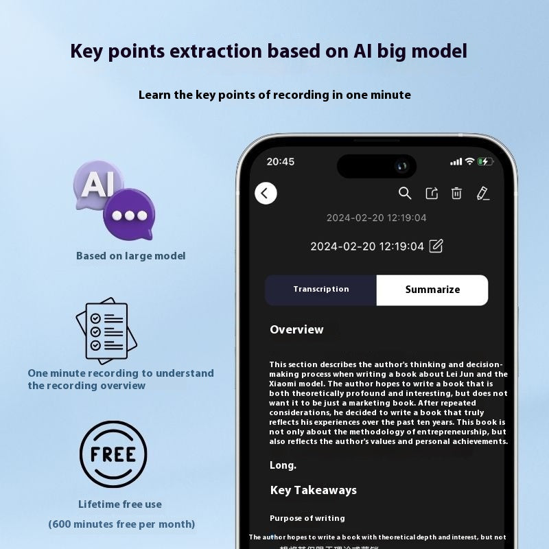 64GB AI Voice Recorder with Transcription & Summaries – Black 2