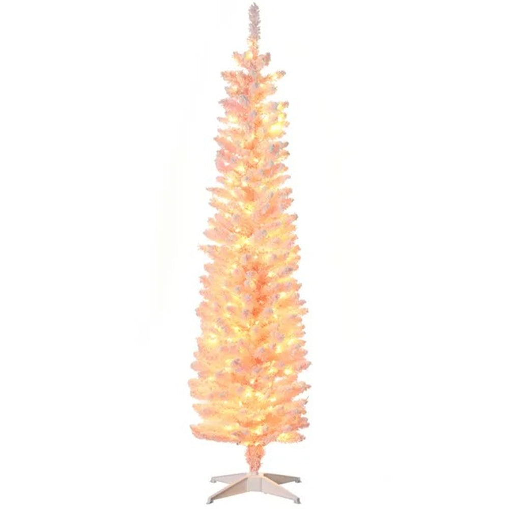 6' Flocked Christmas Trees, Pencil Prelit Artificial Christmas Tree With Snow Branches EX-STOCK Canada 