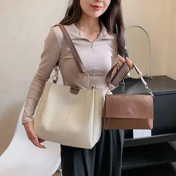 Two-piece Set Large Capacity Leather Totes shoulder Work Commuter Bag - EX-STOCK CANADA
