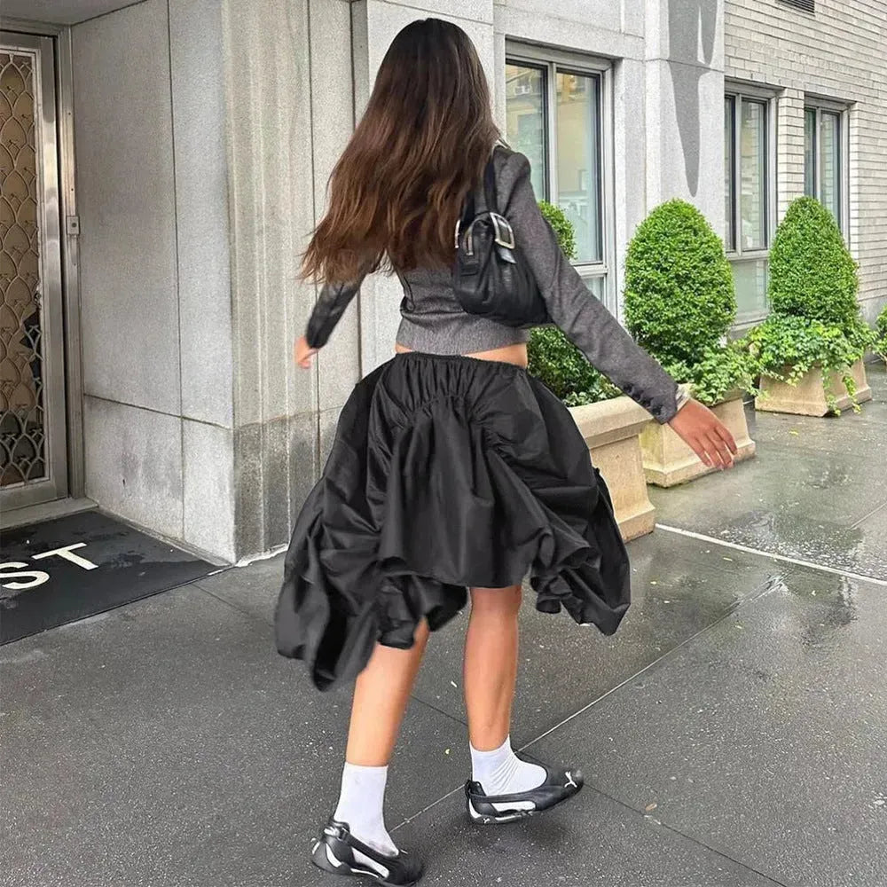 Street Cool Trendy Wrinkle Elastic Waist Irregular Loose Skirt - EX-STOCK CANADA