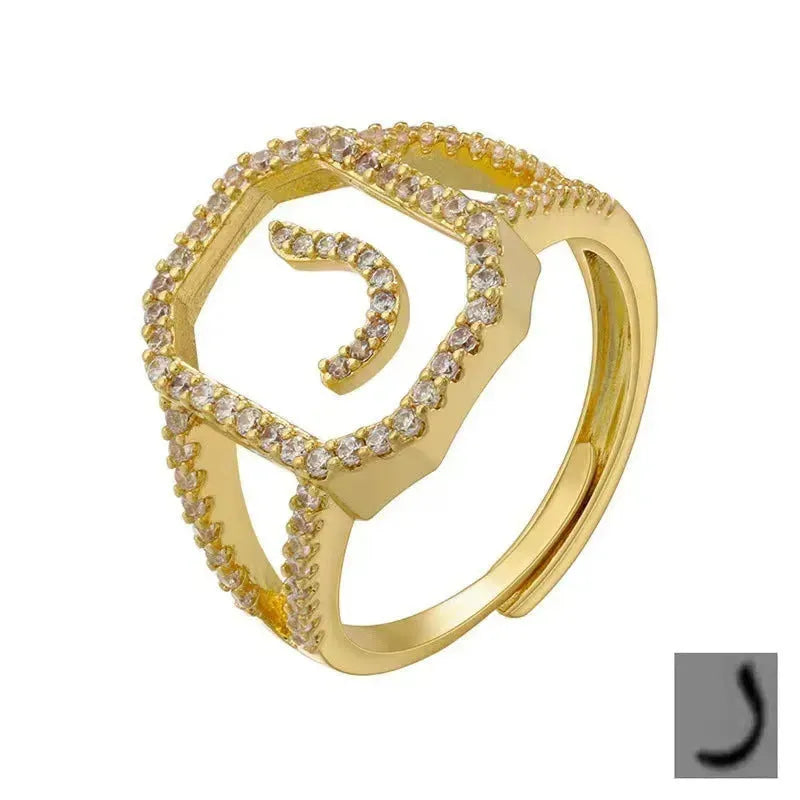 Fashion Micro Inlaid Zircon Arab Letters Ring for women - EX-STOCK CANADA
