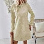 Casual Fashion Plain Round neck Long Sleeve Cashmere Mini Jumper Dress - EX-STOCK CANADA