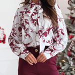 Printed Long Sleeve Bowknot Lining Business Office Formal Work shirt For Women - EX-STOCK CANADA