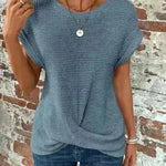 Casual Summer Short-sleeved Waffle blouse Top Summer New Solid Color Casual Evening Top For Women