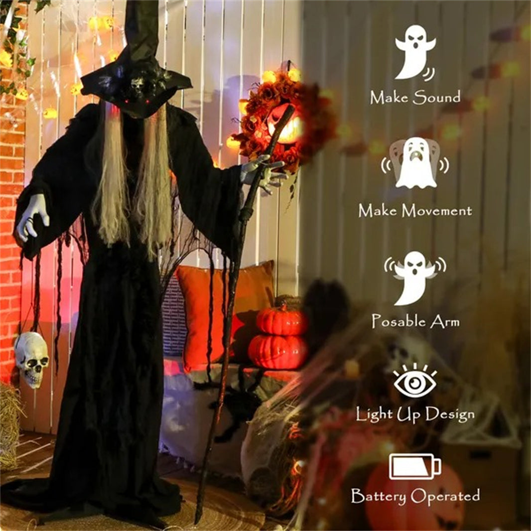 Animatronics Standing Witch, Voice-Activated Prop, Sound Activated Moving Head & Flashing Eyes, Easy Setup Indoor, Black EX-STOCK Canada 