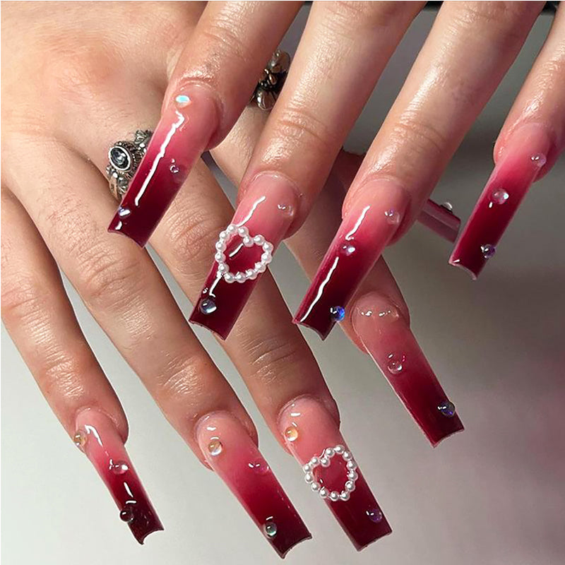 24 PCS Red Heart Nail Art, Long Length Long Water Pipe Fake Nails,Square Head Nail Tips False Nail EX-STOCK Canada 