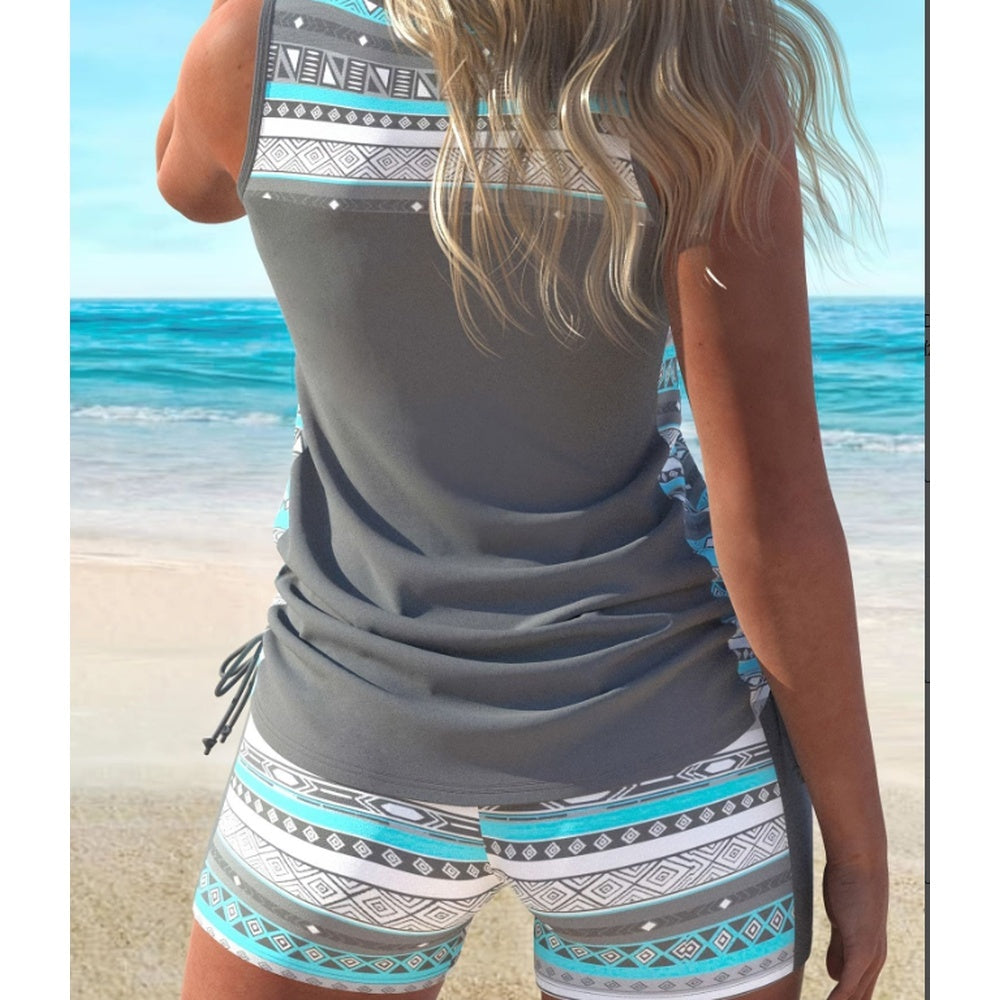 Women's Split Large Sport Conservative Style Wide Shoulder Strap Tankini Swimsuit Set EX-STOCK