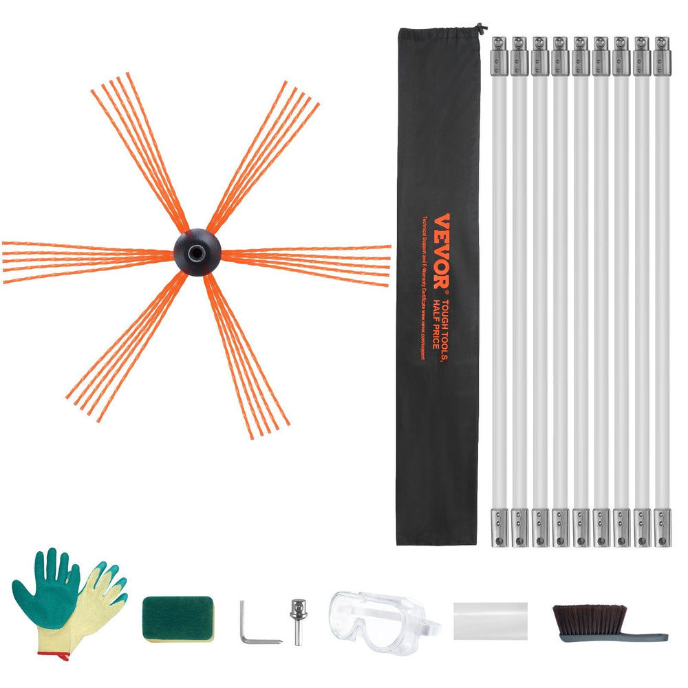 30 Feet Chimney Sweep Kit, W 9 Reinforced Nylon Flexible Rods, Ergonomic Chimney Cleaning Brush, 360-Degree Brush Chimney Cleaner, Rich Accessories For Fireplace Flue Home Use Fits Most Pipes EX-STOCK
