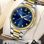 TOMI Diamond Encrusted Quartz Watch for Men – Stainless Steel Dress Watch navy gold