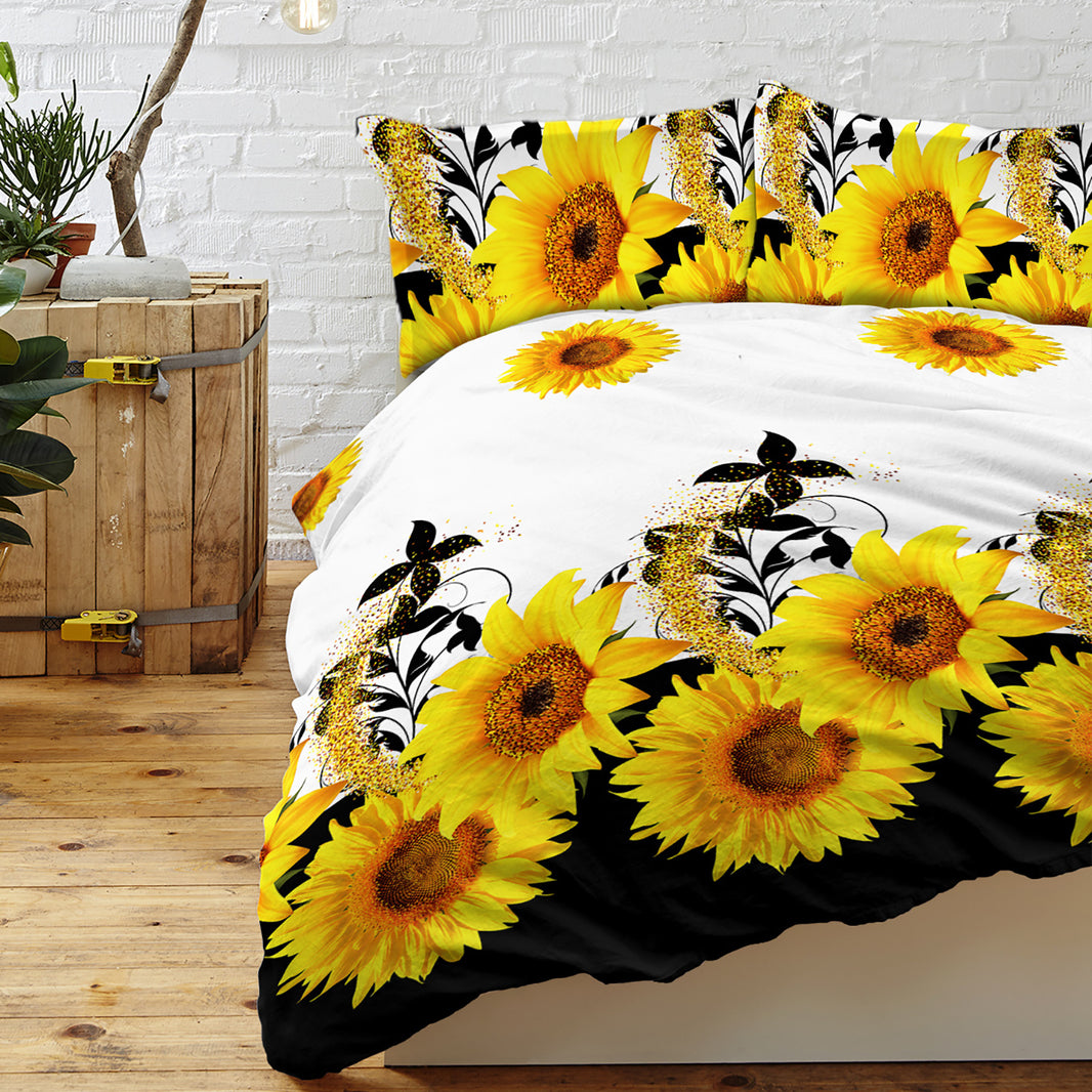 3 Pieces Black And White Background Sunflower Duvet Cover Set Yellow Flower Polyester Bedding Set For Adults Bedroom Decor Twin Full Queen King Size EX-STOCK Canada 