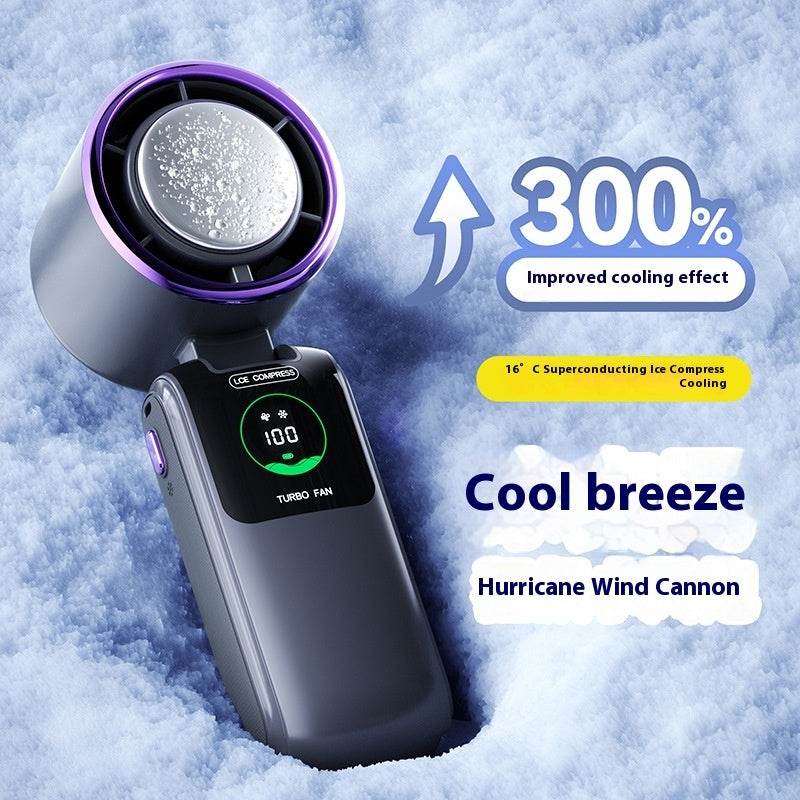 New Ice Pack High-Speed Handheld Eletirc Fan Speed Adjustable Folding Mini Fan Portable Outdoor Hanging Neck Small Fan - EX-STOCK Canada