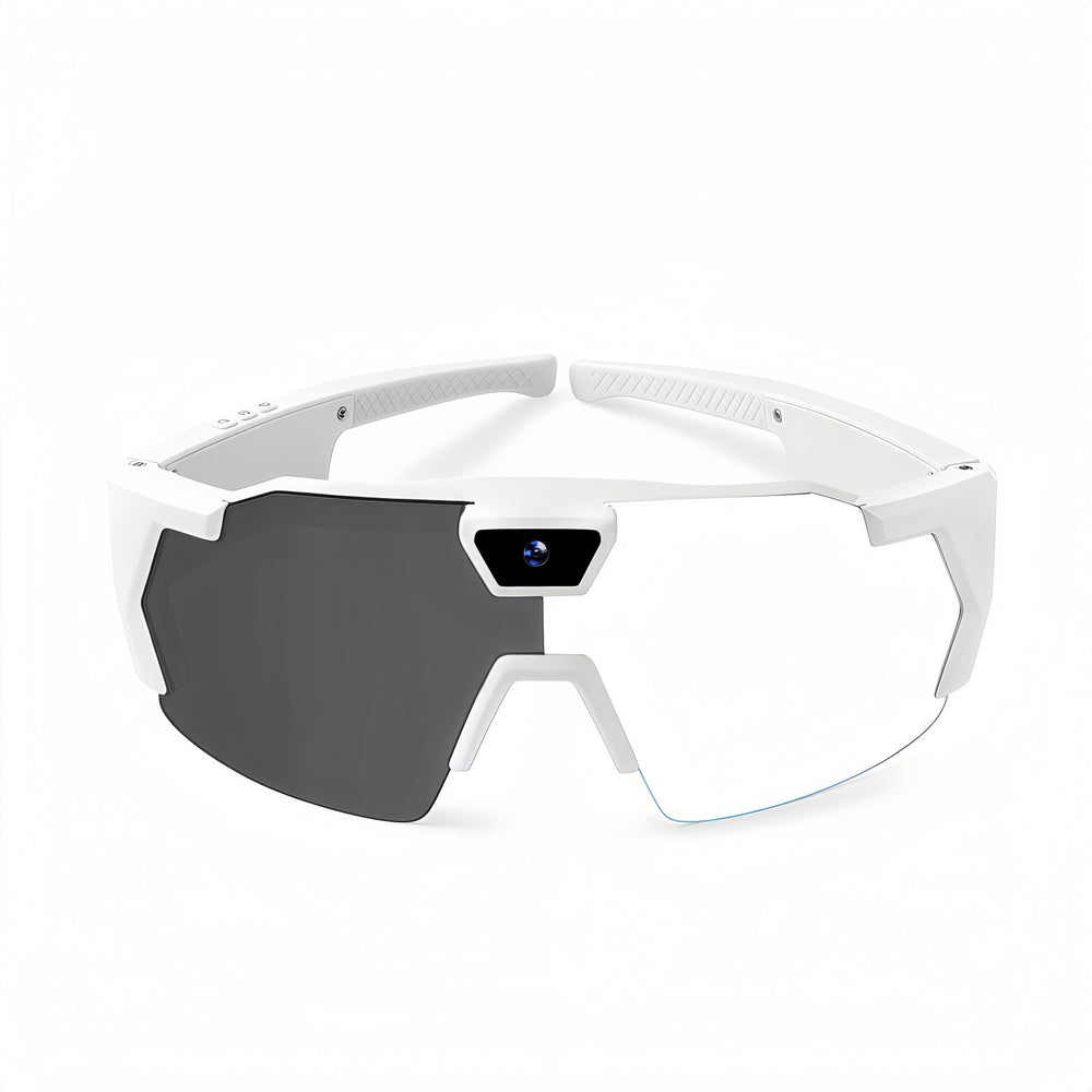 White sunglasses with a dark lens on a white background