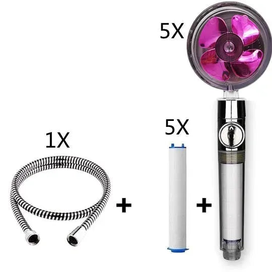 Propeller Driven Shower Head With Stop Button And Cotton Filter Turbocharged High Pressure Handheld Shower Nozzle - EX-STOCK CANADA