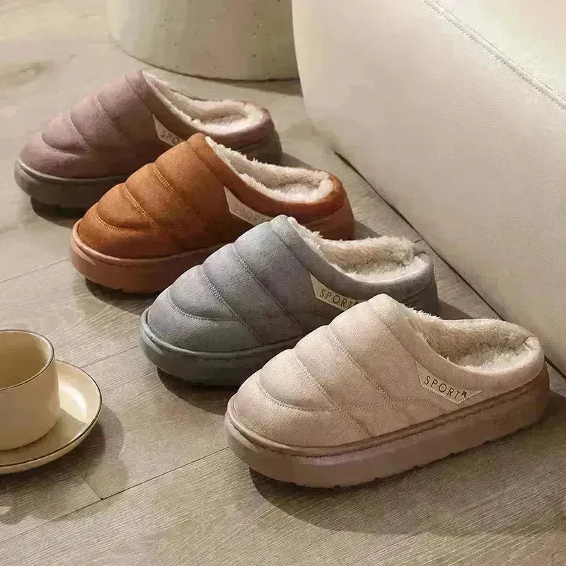 Fashion Solid Plush Slipper Winter Warm Indoor Floor Bedroom Home Slippers For Couple Thick-soled House Shoes Women Men - EX-STOCK CANADA