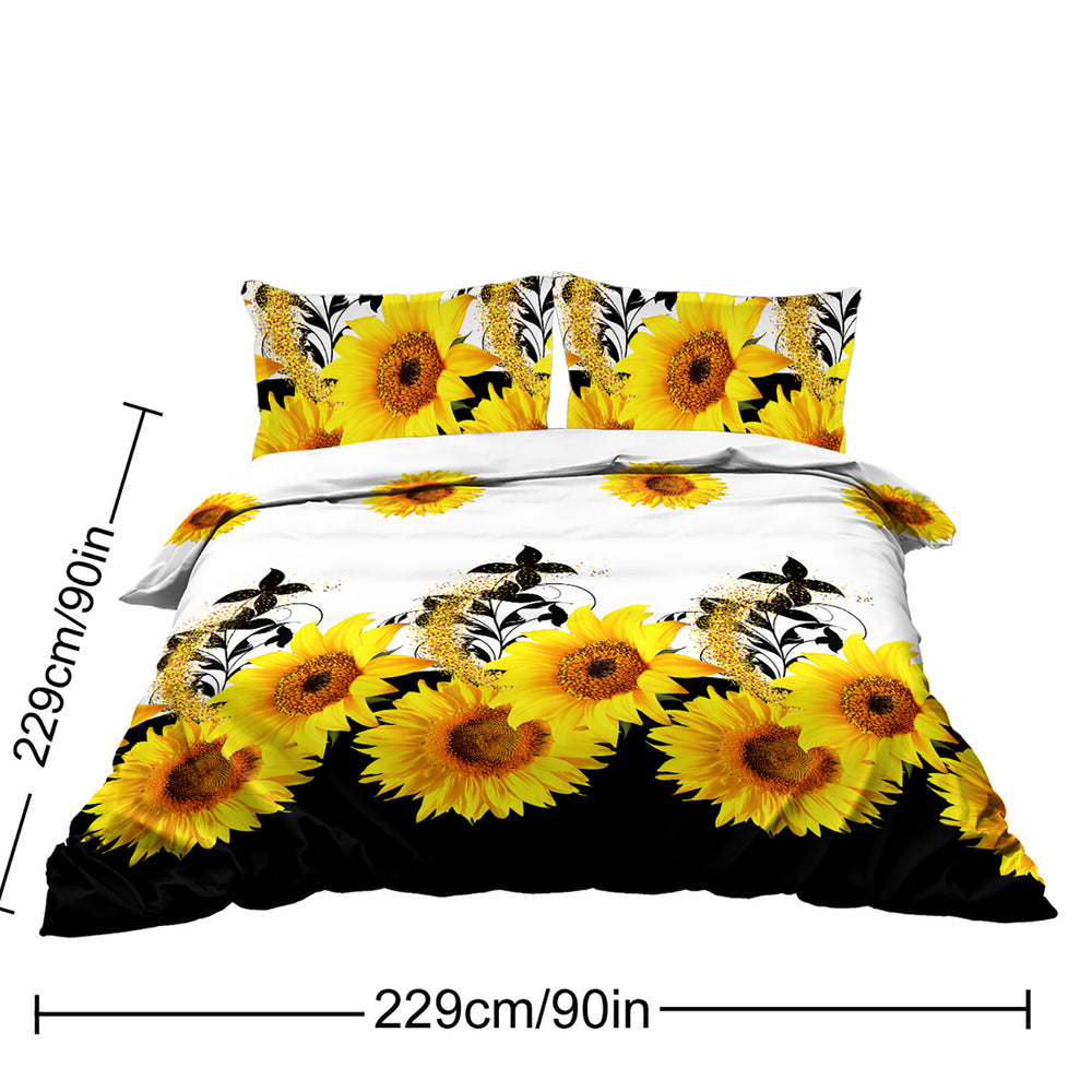 3 Pieces Black And White Background Sunflower Duvet Cover Set Yellow Flower Polyester Bedding Set For Adults Bedroom Decor Twin Full Queen King Size EX-STOCK Canada 