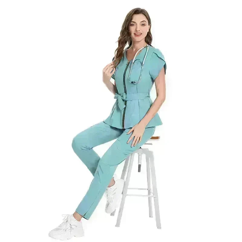 Nurse Lace-up Waist Retraction Surgical Gowns Female Separate Suit Hospital Short Sleeve Brush Hand Clothes Hand Washing Clothes - EX-STOCK CANADA