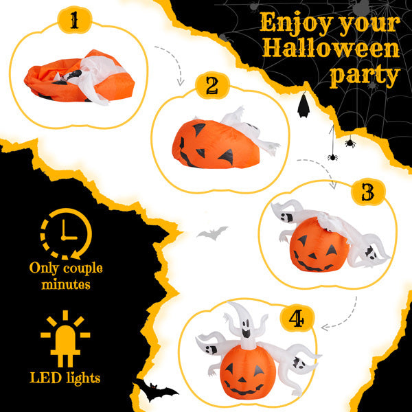 5.9 FT Halloween Inflatable Pumpkin Ghost Outdoor Decorations, Scary Blow Up Yard Decor With Built-in LED Lights For Holiday Party Yard Lawn Garden Decor Indoor Outdoor 12V EX-STOCK