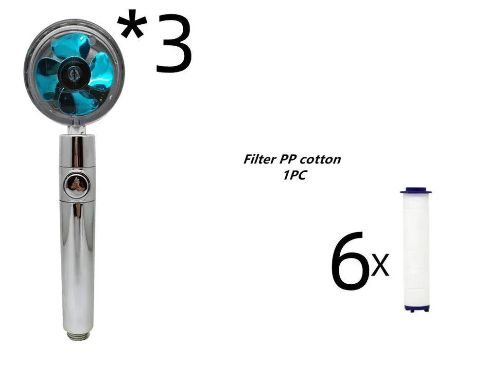 Propeller Driven Shower Head With Stop Button And Cotton Filter Turbocharged High Pressure Handheld Shower Nozzle - EX-STOCK CANADA