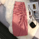 Women's drawstring Side Slit Pleated Hip Midi Skirt - EX-STOCK CANADA