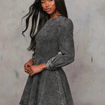 Elegant Patchwork Waist-slimming Women's Denim Long Sleeve Dress - EX-STOCK CANADA