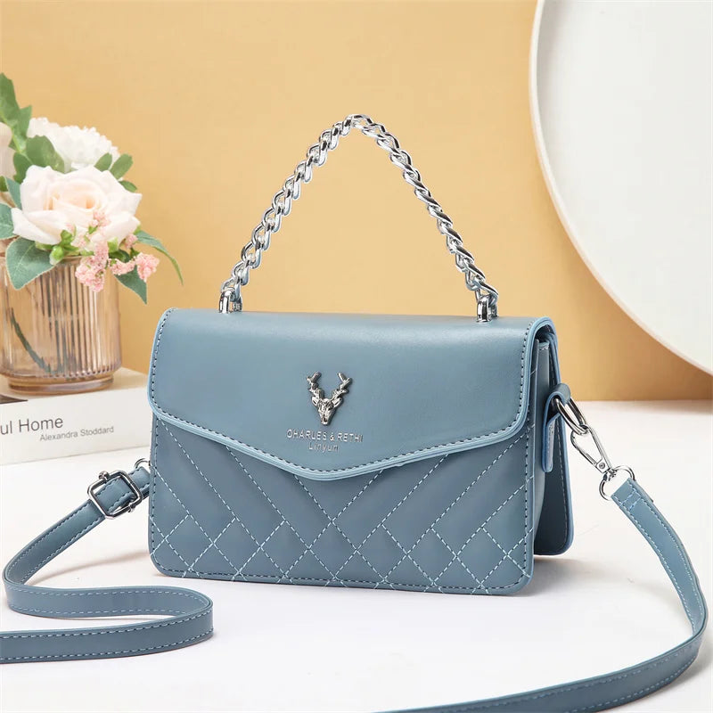 Soft Blush Quilted Mini Bag - Retro Style Casual Handbag Waterproof Minimalist Single Shoulder Wide Strap PU Polyester Lining Stylish Thick Chains EX-STOCK Canada 