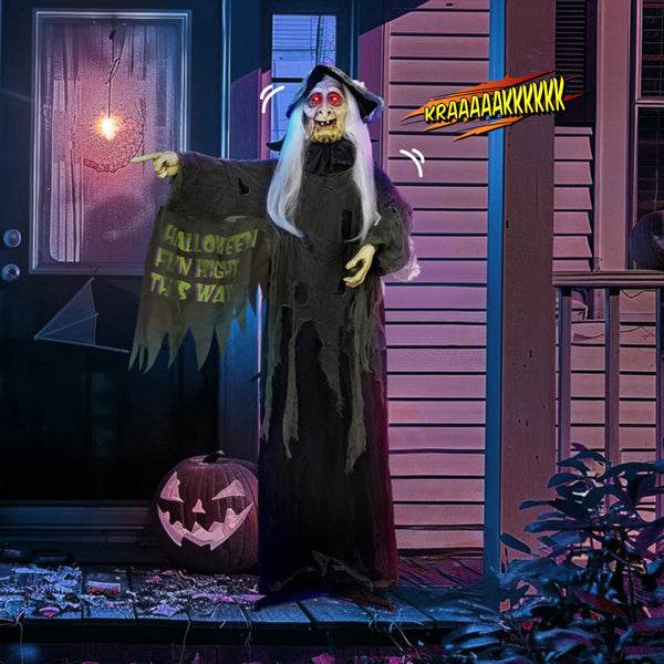 6ft Eye Red Light Vibration Witch Sound Voice Control, Standing Guiding Witch, Battery Model - Batteries Not Included, Halloween Standing Decoration EX-STOCK