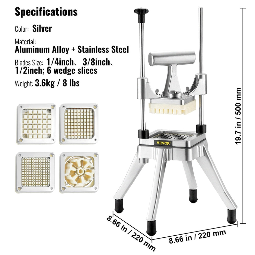 Commercial Vegetable Fruit Chopper, Stainless Steel French Fry Cutter With 4 Blades EX-STOCK