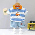 Camisa de solapa de estilo coreano de manga corta para niños y pantalón corto para niños