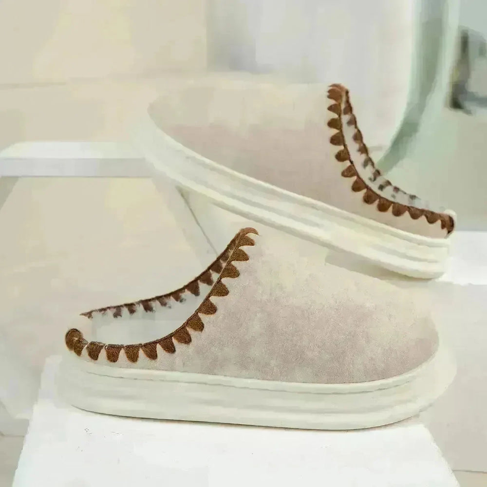 Winter Fashion Cotton Slippers With Sewing-side Design Indoor Non-slip Bedroom Floor Plush Slipper House Shoes Women Couple - EX-STOCK CANADA