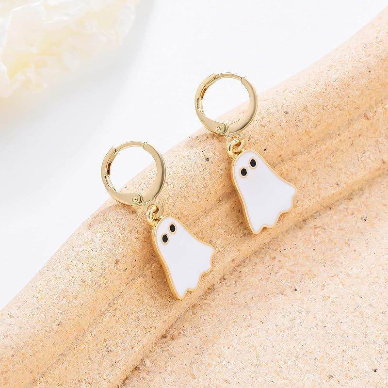 Halloween Ghost Earrings For Women Gold Ghost Huggie Hoop Earrings Halloween Jewelry Cute BOO Halloween Earrings EX-STOCK