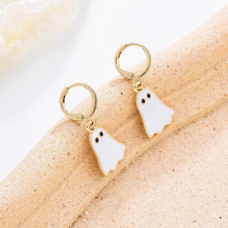 Halloween Ghost Earrings For Women Gold Ghost Huggie Hoop Earrings Halloween Jewelry Cute BOO Halloween Earrings EX-STOCK