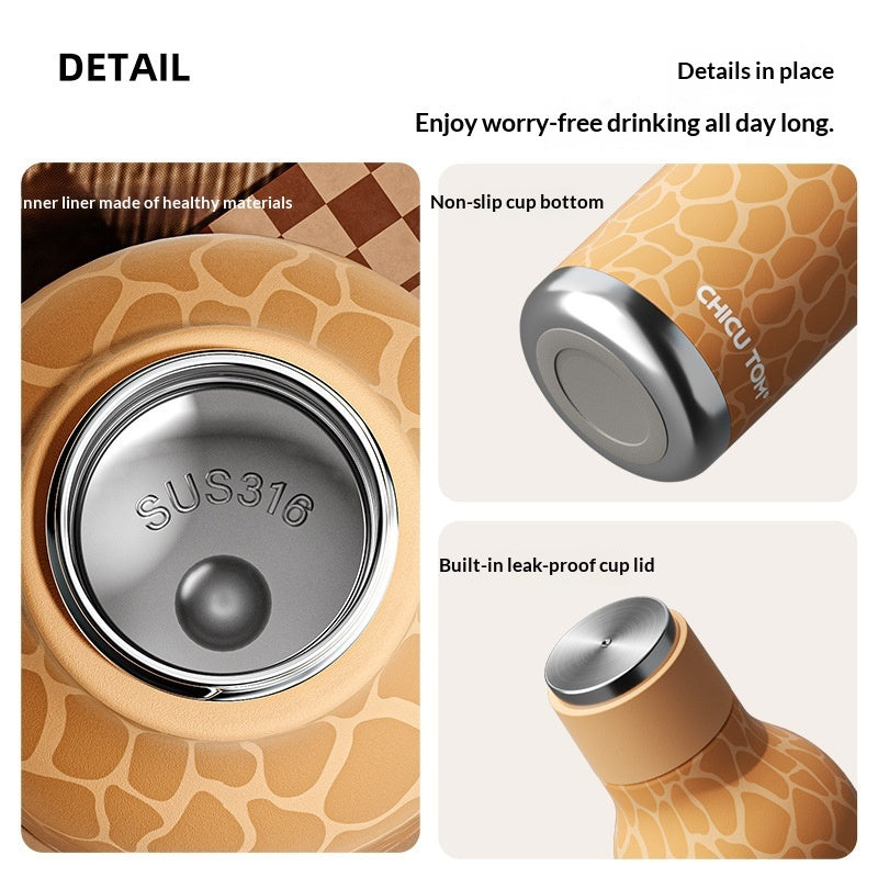 CHICU TOM Kids Animal Thermos Water Bottle – 480ml Insulated Cup with 3D Cartoon Lid | 9 Designs 3