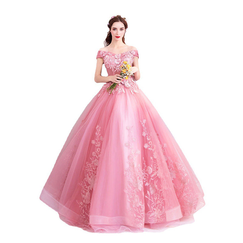 Off-shoulder Bridal Floor-length Yarn Wedding Toast Dress Wedding Dinner Dress