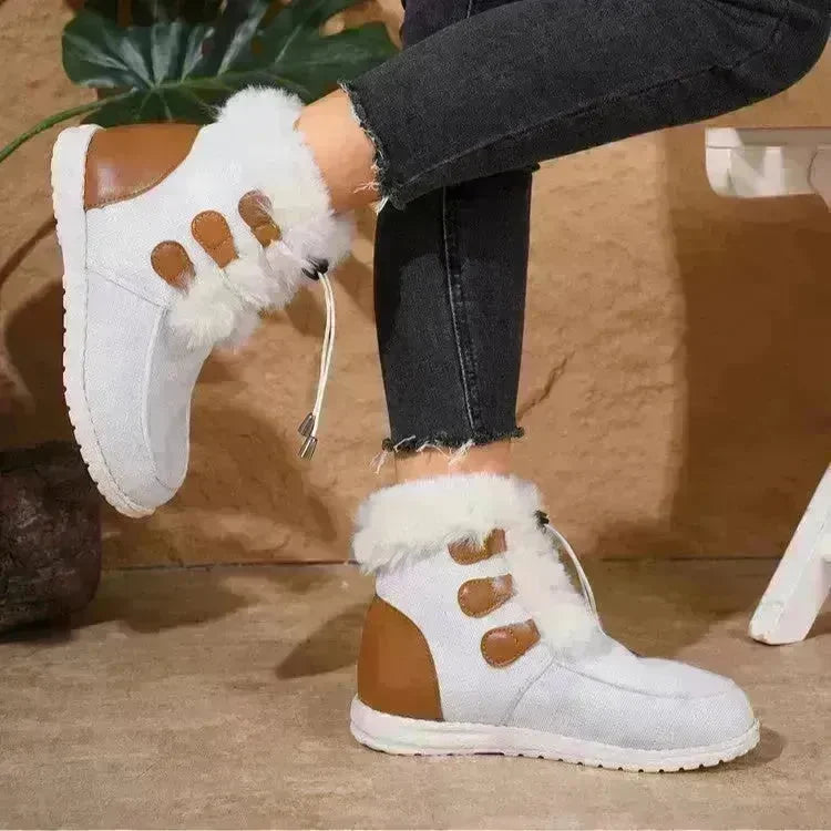 Fashion Round Toe Snow Boots Winter Warm Plush Flat Cotton Shoes Versatile Simple Short Boot For Women - EX-STOCK CANADA