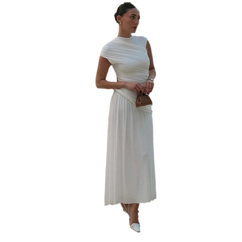 Women's Pleated Round Neck Sleeveless Irregular Dress EX-STOCK Canada 