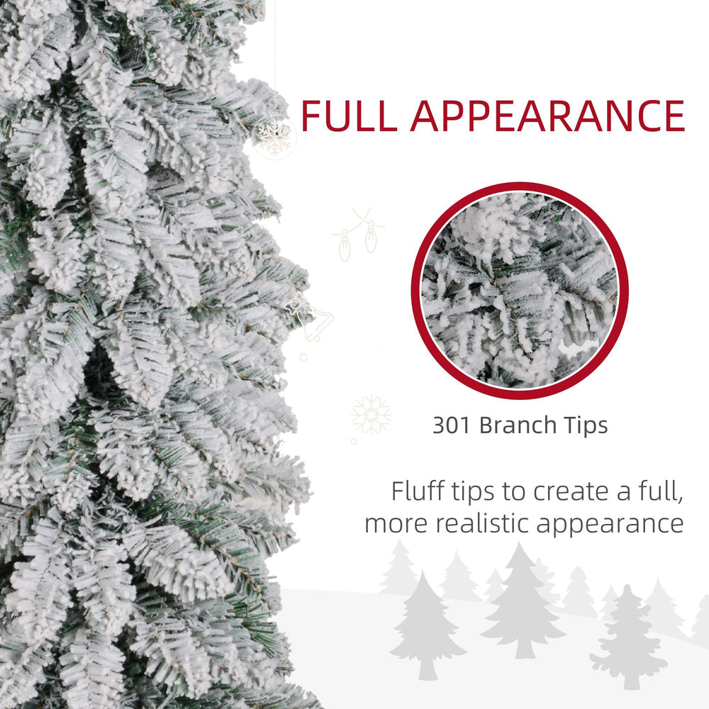 5ft Snow-Flocked Artificial Christmas Tree, Slim Pencil Xmas Tree With 301 Realistic Branches, Metal Base, Green EX-STOCK Canada 