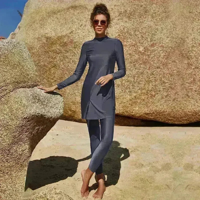 Pure Color Long-sleeved Trousers Fully Surrounded Conservative Beach Surfing Sunscreen ArabSwimsuit EX-STOCK