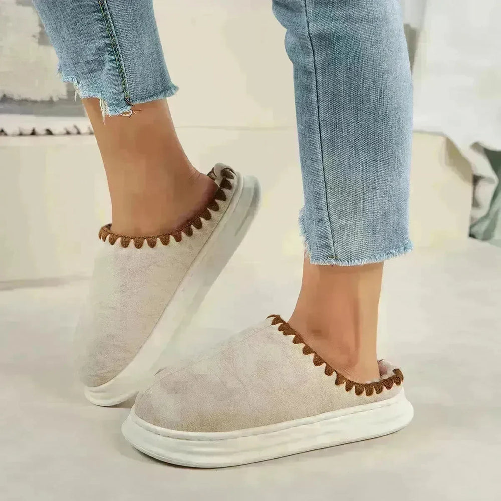Winter Fashion Cotton Slippers With Sewing-side Design Indoor Non-slip Bedroom Floor Plush Slipper House Shoes Women Couple - EX-STOCK CANADA