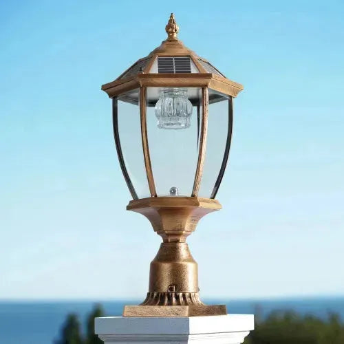 Vintage Gold Solar Pillar Headlight With Dimmable LED 1-Pack Outdoor Landscape Pathway Light - EX-STOCK CANADA
