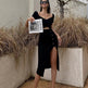 Slim And Hollow Niche Design High Slit Bag Hip Midi dress - EX-STOCK CANADA