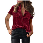 European And American Spring And Summer Pocket Short Sleeve Suede Shirt For Women