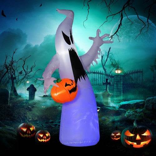 HOMCOM 5.9 Halloween Inflatable Outdoor Decoration Ghost With Pumpkin, Blow Up LED Yard Decor For Garden, Lawn, Party, Holiday, Waterproof EX-STOCK