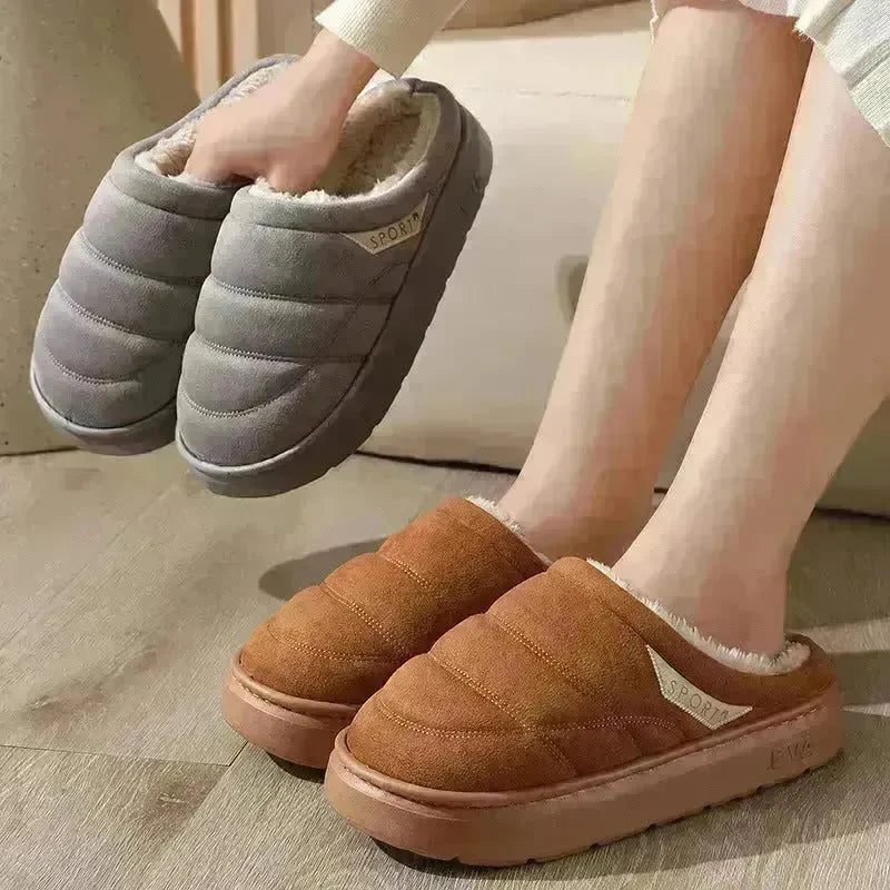 Fashion Solid Plush Slipper Winter Warm Indoor Floor Bedroom Home Slippers For Couple Thick-soled House Shoes Women Men - EX-STOCK CANADA