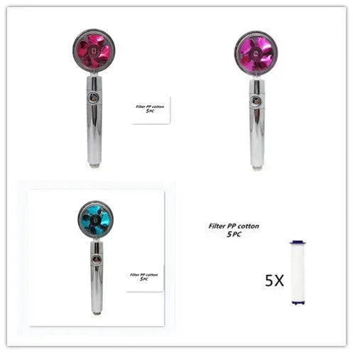 Propeller Driven Shower Head With Stop Button And Cotton Filter Turbocharged High Pressure Handheld Shower Nozzle - EX-STOCK CANADA