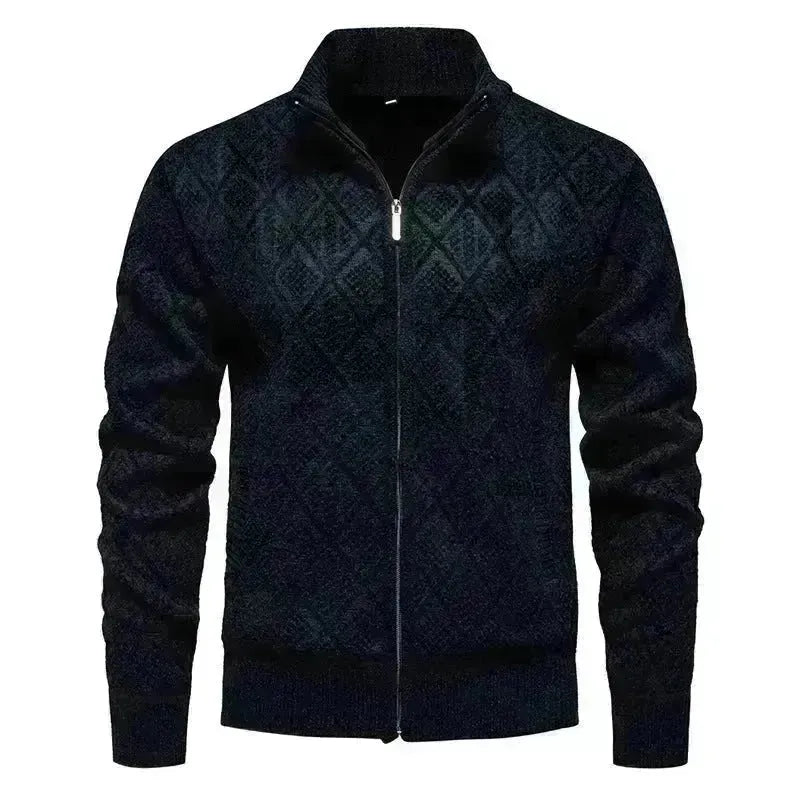 2025 Fall Winter Men Fleece-lined Thick Stand Collar Sweater Cardigan for men
