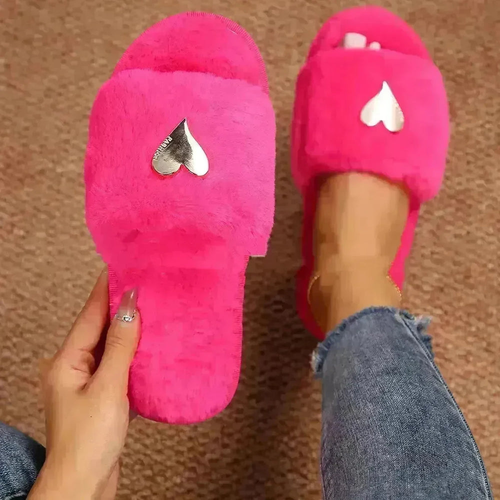 Fluffy Slipper Fall Winter Warm Home Fur Furry Slippers Women Plush Shoes Indoor House Fuzzy Flip Flops Female Padded Fleece Living Bedroom - EX-STOCK CANADA