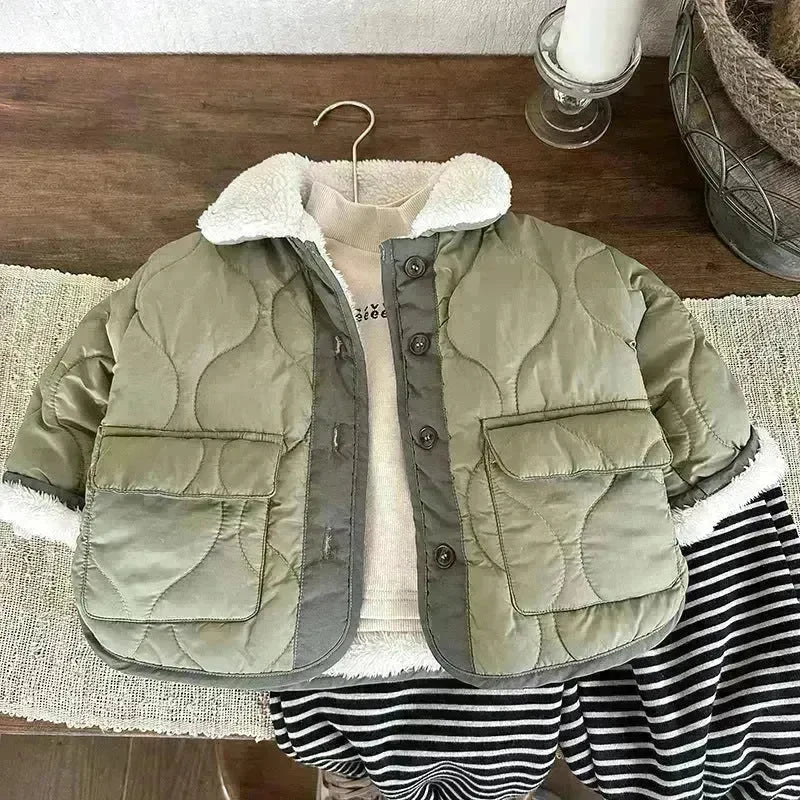 Korean Style Lamb Fur Collar Fleece-lined Thickened Cotton-padded Coat Fashion - EX-STOCK CANADA