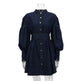 Classy Fashion Lantern Sleeve Button down Denim Shirt flared Mini Dress - EX-STOCK CANADA