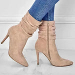 Pointed Toe Stiletto Heel Ankle Boots For Women Side Zipper Shoes